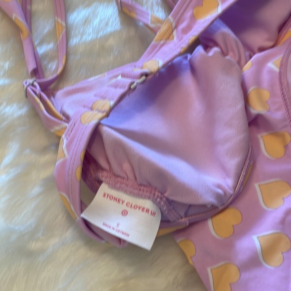 NWOT Stoney Clover x Target Flutter Strap Heart Print Bikini Set Lavender/Orange - Picture 15 of 16